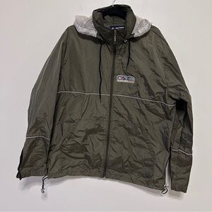 Tommy Hilfiger Men's XL Olive Green Windbreaker Jacket Retro Preppy